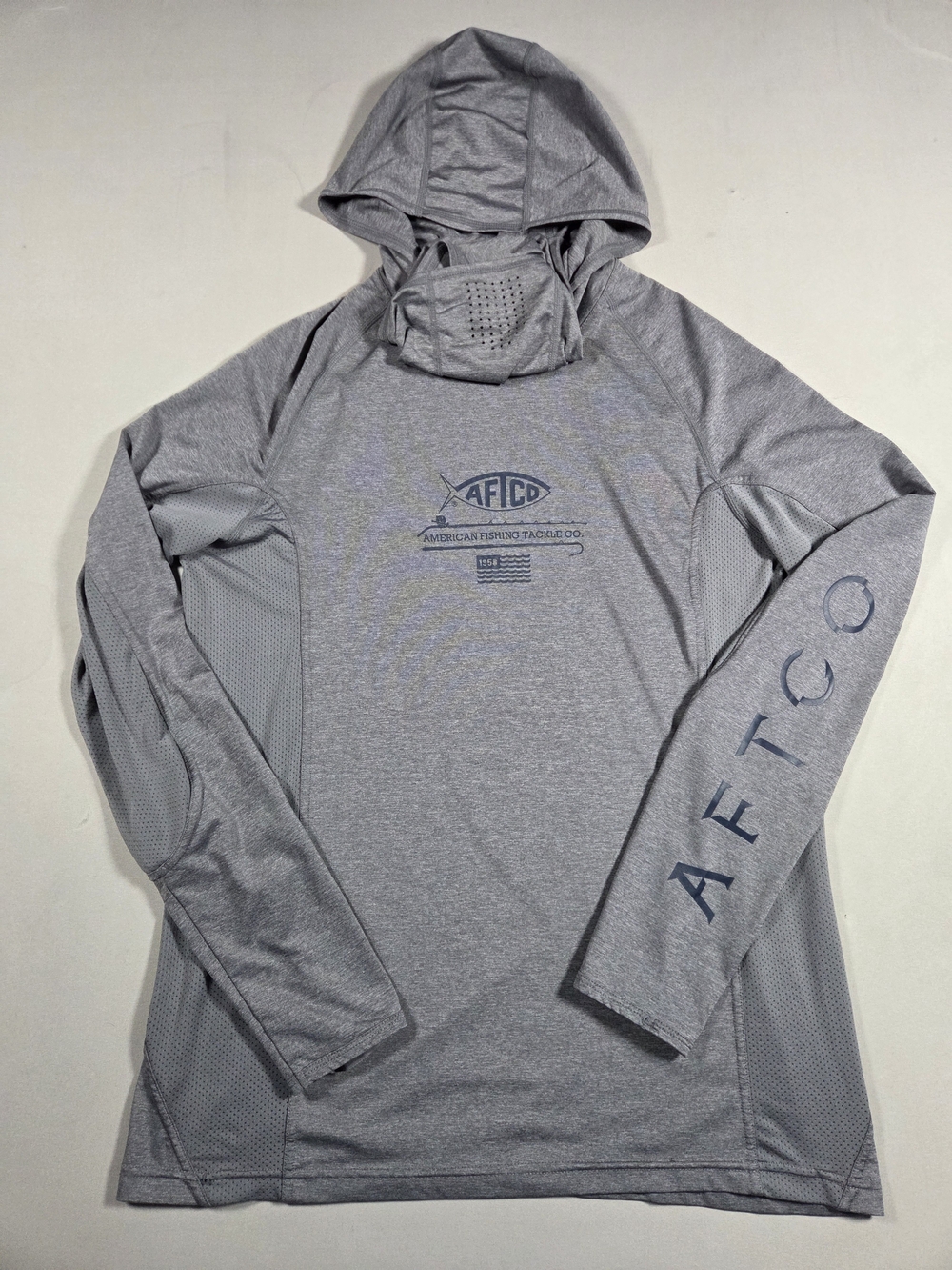 Aftco Men's Gray Hooded Performance Fishing Shirt Mens Small